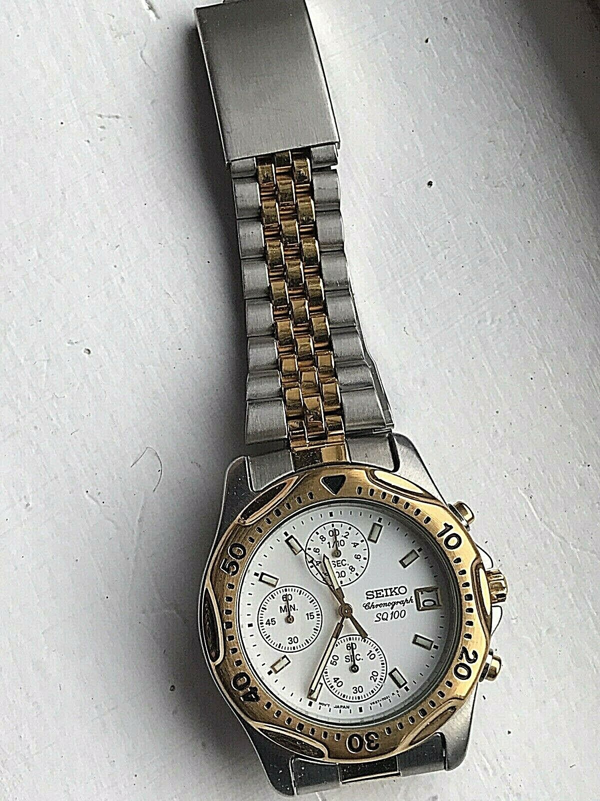 Rare Seiko Quartz SQ 100 Chronograph Men's two tone Watch