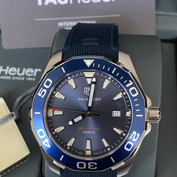 Tag Heuer Aquaracer Quartz Blue Dial Blue Rubber Strap Watch for Men - WAY101C.FT6153