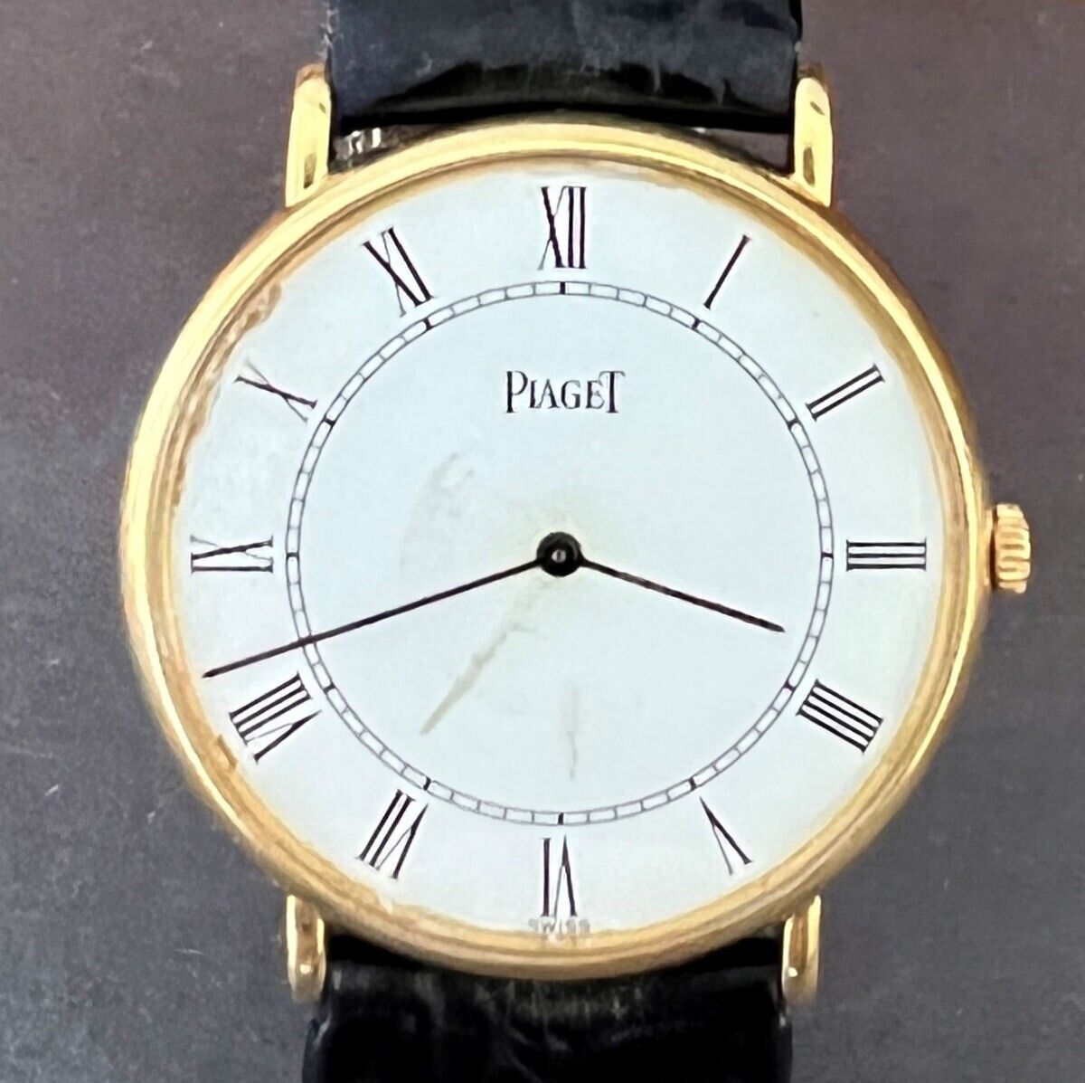 Piaget 18k Gold 9035 9P2 White Roman Dial Vintage Mens Watch No