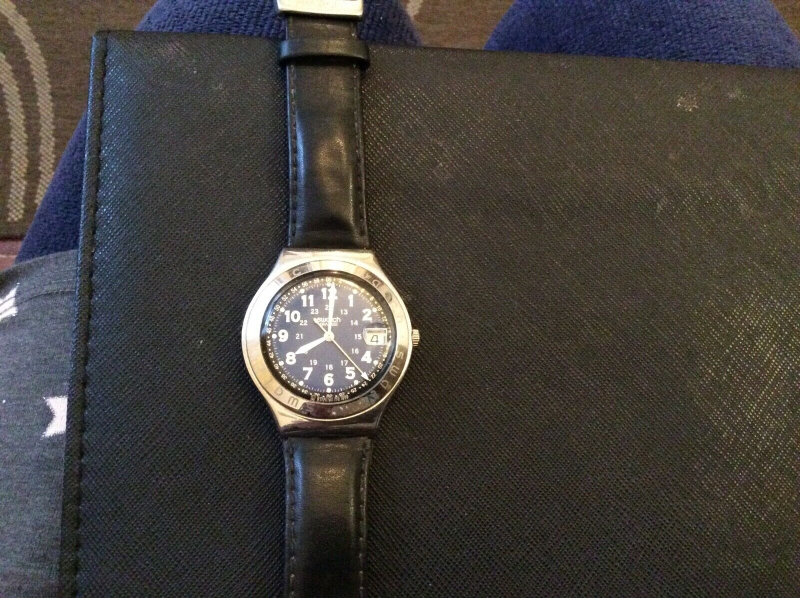 swatch watch with leather strap