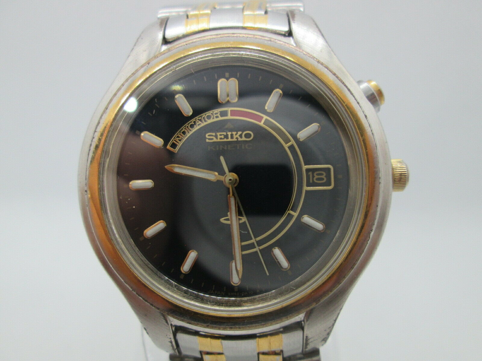 SEIKO KINETIC 5M42-0A10 DATE 18KGP/STAINLESS STEEL QUARTZ MENS 