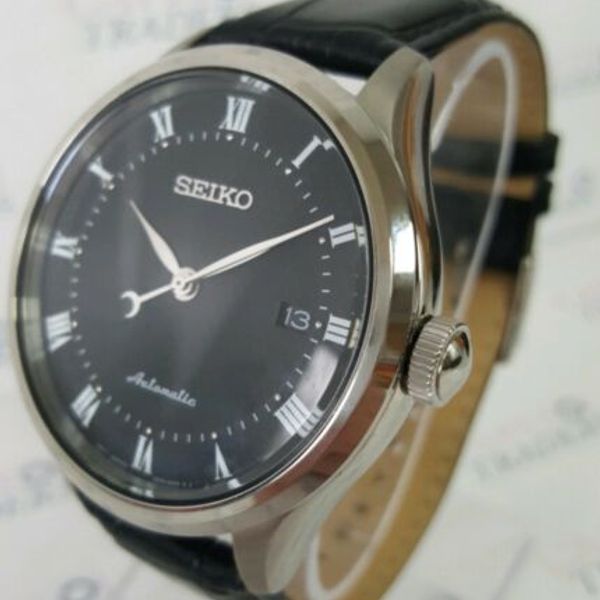 Seiko SRPA97 Men's 42mm Black Dial Automatic Leather Strap Watch ...