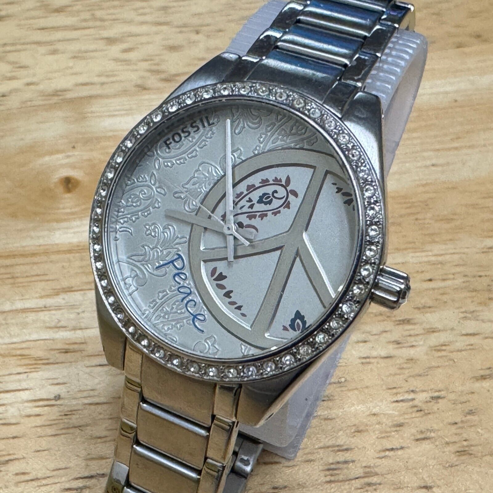 Fossil silver watch with peace sign Fossil Peace Quartz Watch ES-2303 Women 50m Silver Steel  main image 2