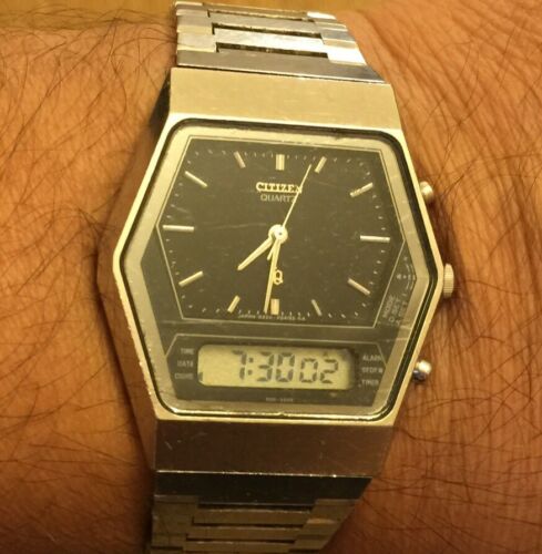 Vintage Citizen 41-8056 GN SF-8-L Analog &Digital Watch Made In