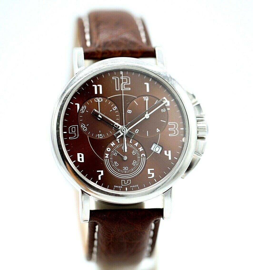 Montblanc 7080 Summit XL Steel 42mm Brown Dial Leather Chrono