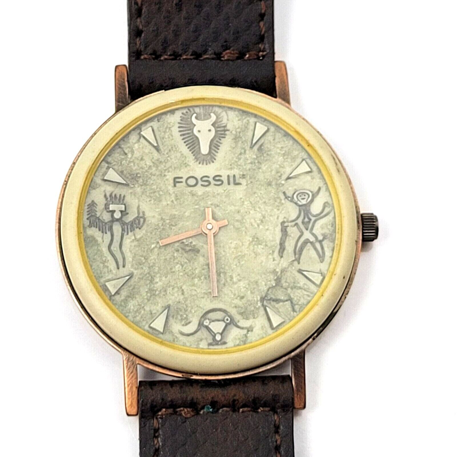 Fossil Stone On Copper Watch BW-6724 Stone Pictograph Dial 