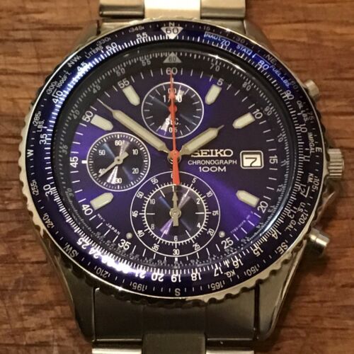 Men's SEIKO 7T92-0CF0 SND255 Quartz Chronograph w/ Blue Tachymeter