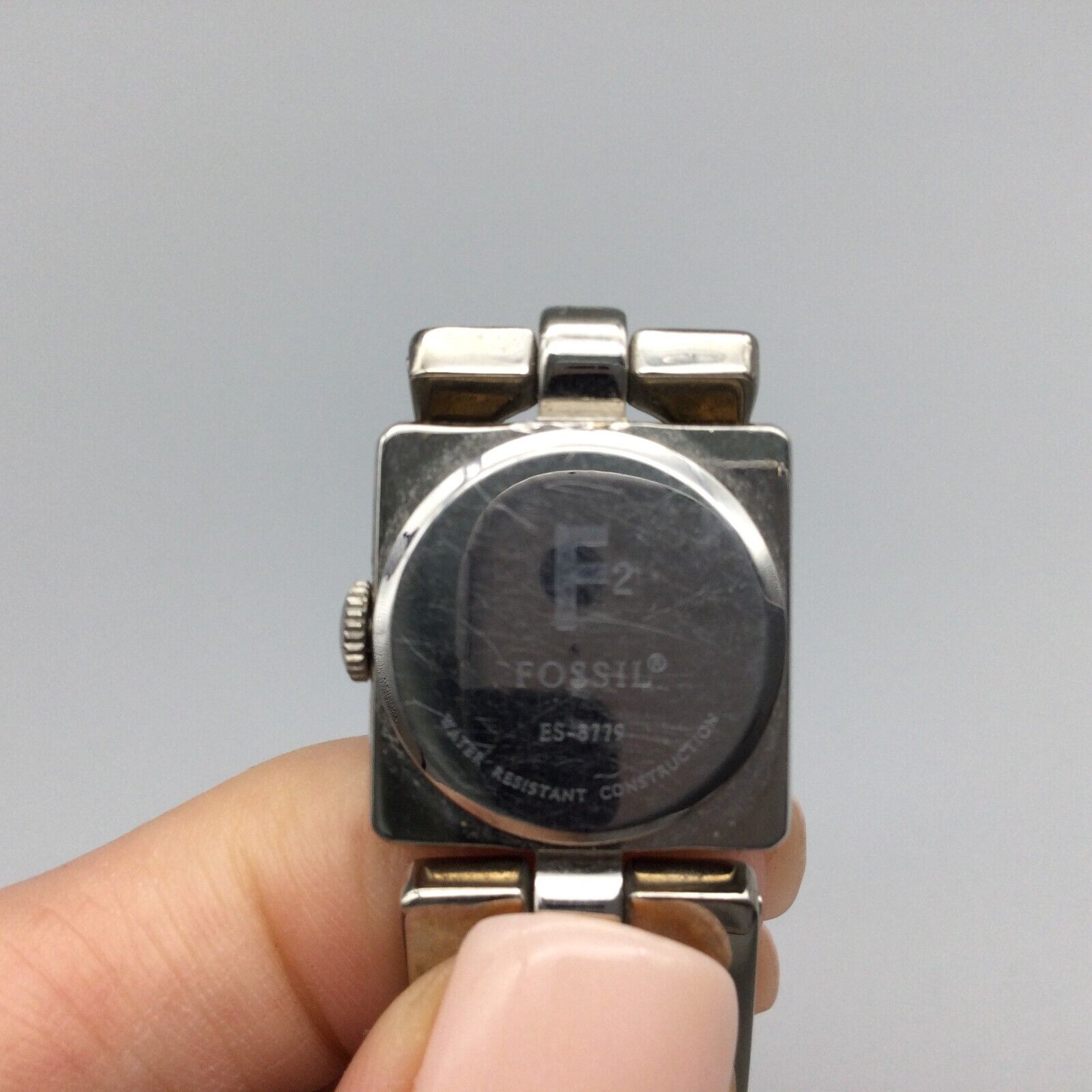 Fossil F2 Watch Women Silver Tone Square Black Dial ES-8779 New 