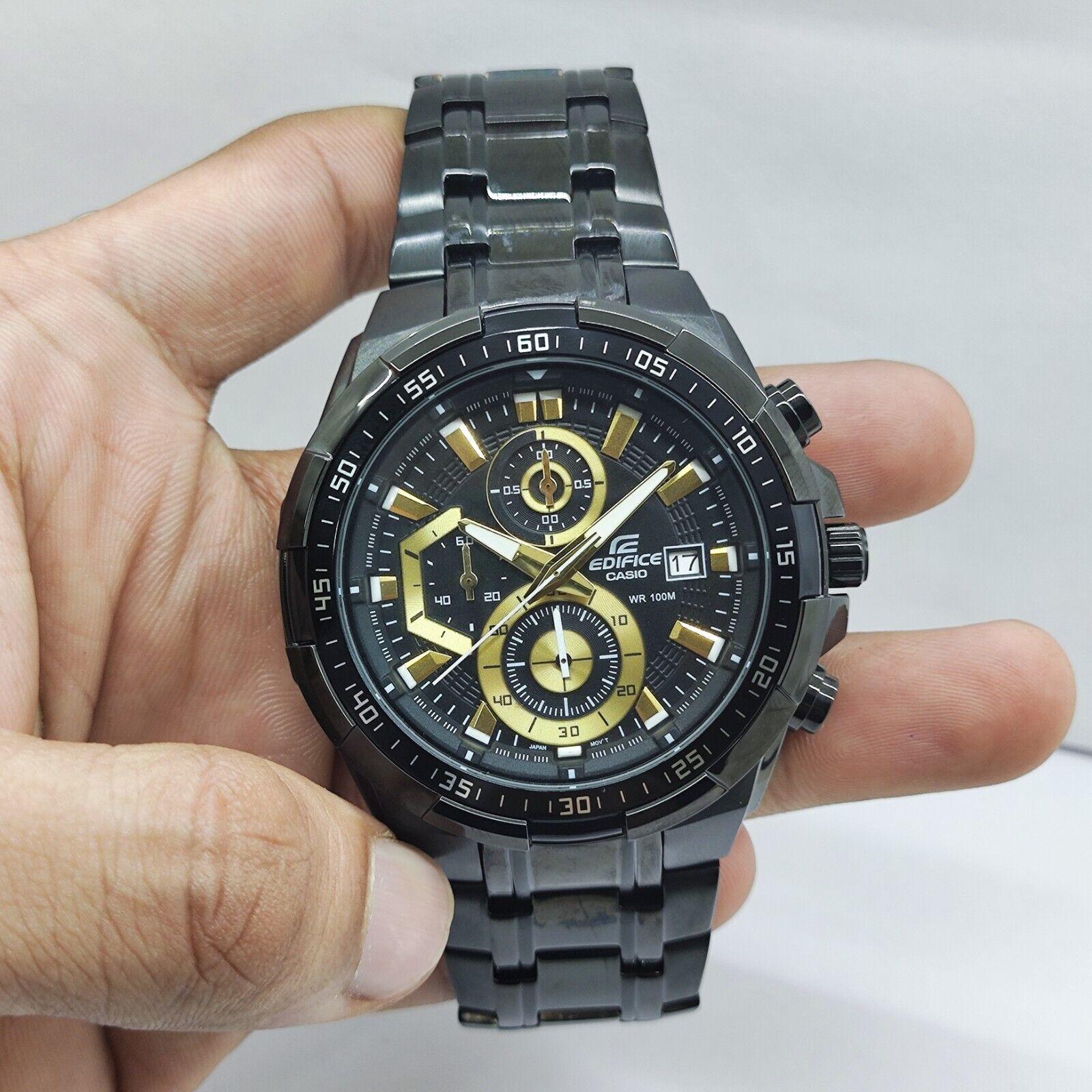 Casio Edifice Chronograph Black Gold Dual Tone EFR 539BK 1AV Quartz Mens Watch WatchCharts Marketplace