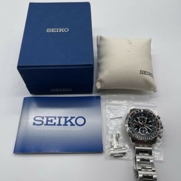 Seiko 7T62-OJRO Silver Black Red Quartz Chronograph Men’s Watch OEM Box ...