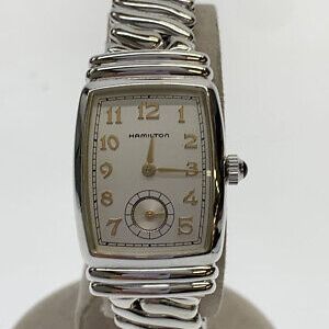 USED HAMILTON Benton 6249 White 22mm Rectangle Vintage Women's