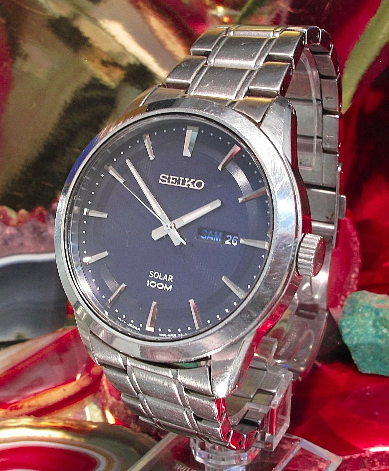 Seiko Solar 100M V158-0AS0 working day date keeping time 44 mm stainless  Steel | WatchCharts