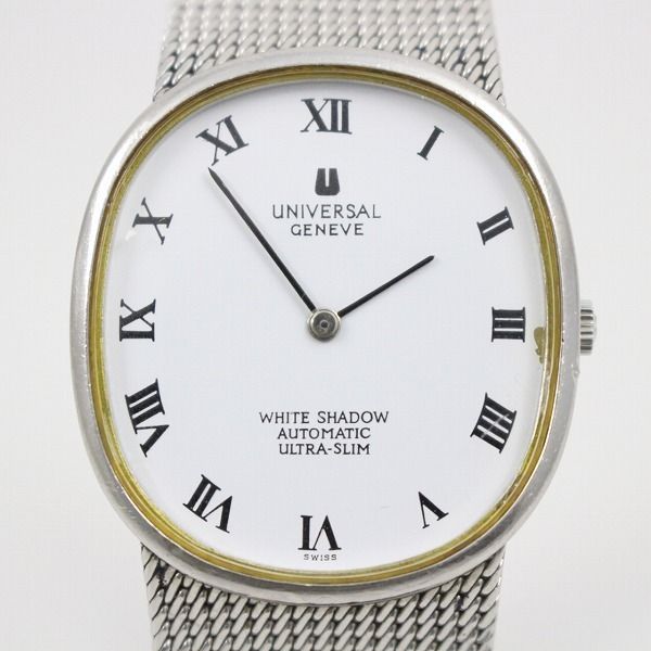 [Used] Universal Geneve White Shadow Ultra Slim Automatic Men's Watch White Dial Genuine SS Mesh