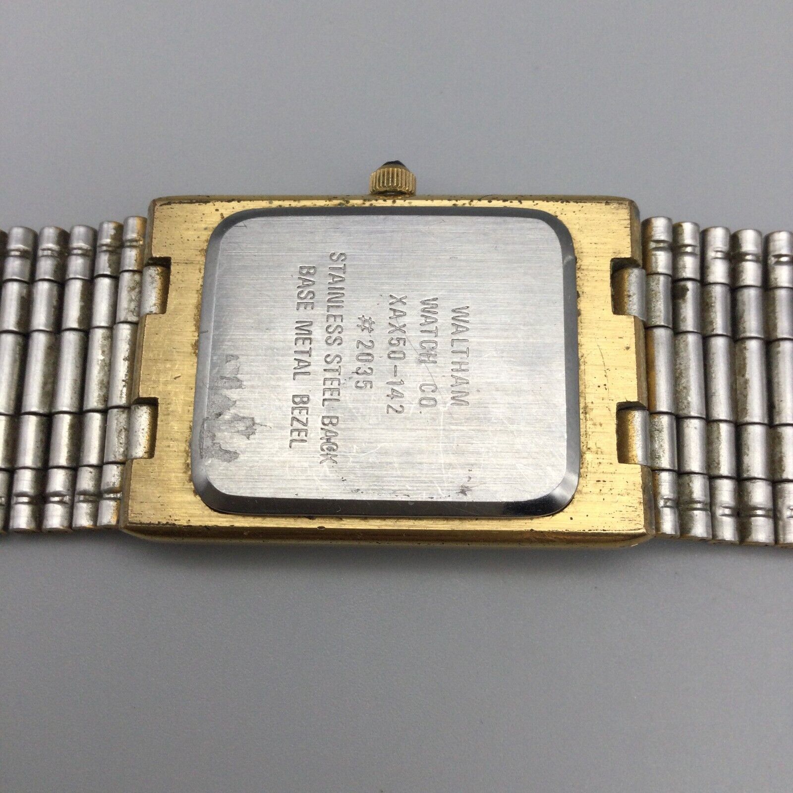 Vintage Waltham Tank Watch Men Gold Tone Rectangle Black