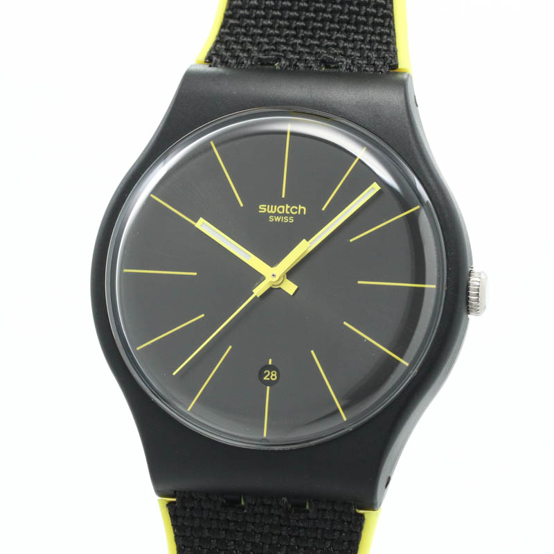 Swatch [SWATCH] Night Code SUOB406 Men's Black Plastic Watch