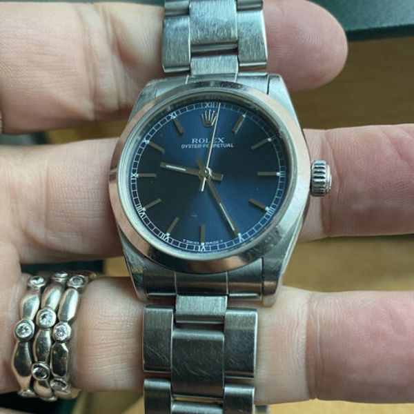 Rolex Oyster Perpetual 2005 blue face stainless steel with box, bag and ...