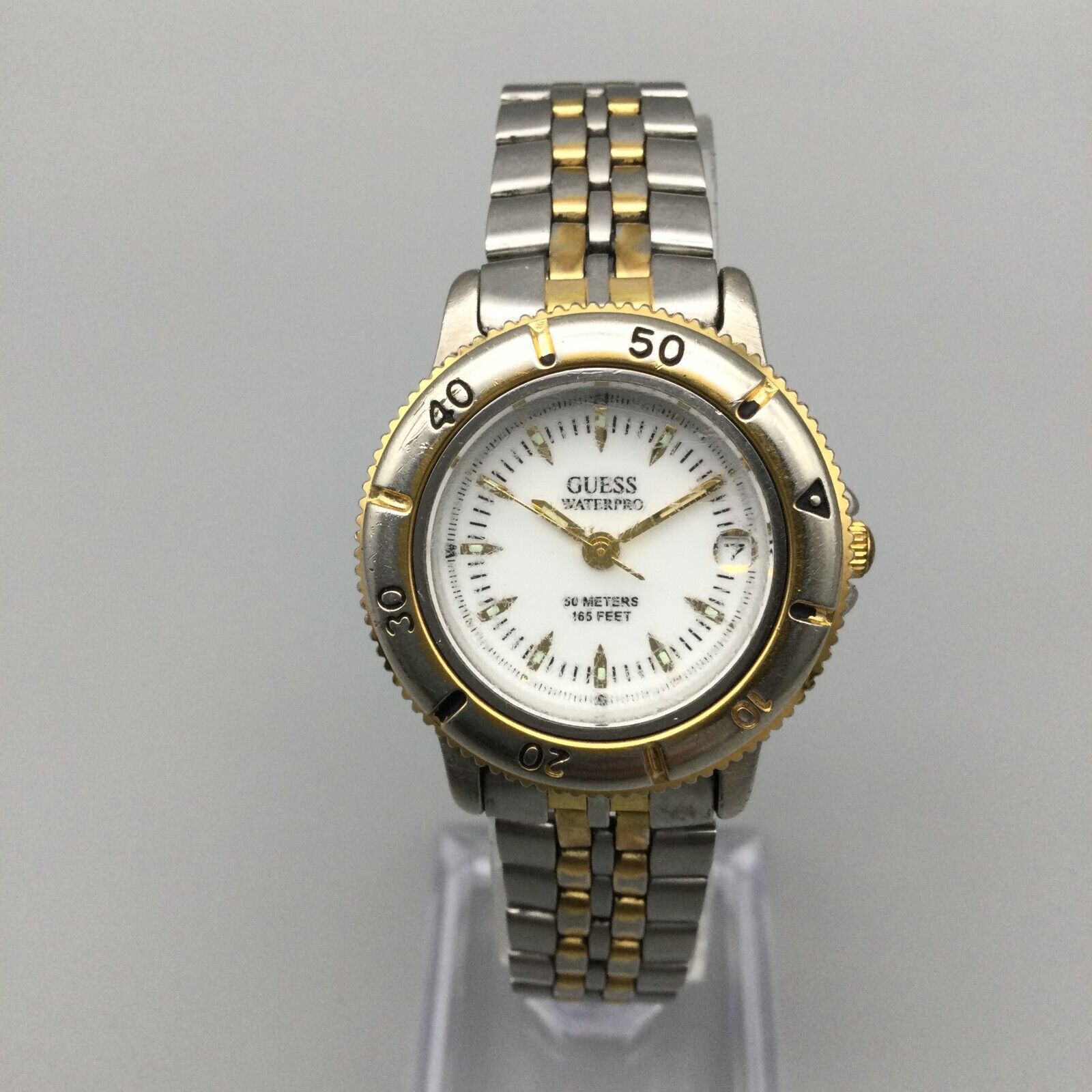 Vintage Guess Waterpro Watch Women Silver Tone Date 1996 New 