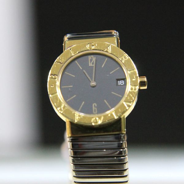 FS Bvlgari Tubogas BB30GSCD 18kt Gold Case Steel Bracelet Black Dial ...