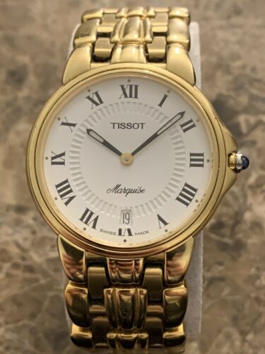 TISSOT MENS MARQUISE WATCH - L 250 - 14k GOLD PLATED & SAPPHIRE