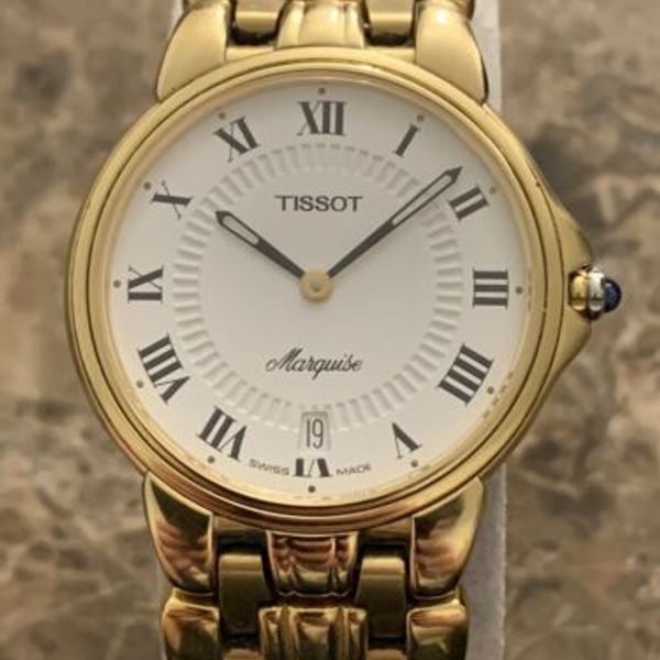 TISSOT MENS MARQUISE WATCH - L 250 - 14k GOLD PLATED & SAPPHIRE