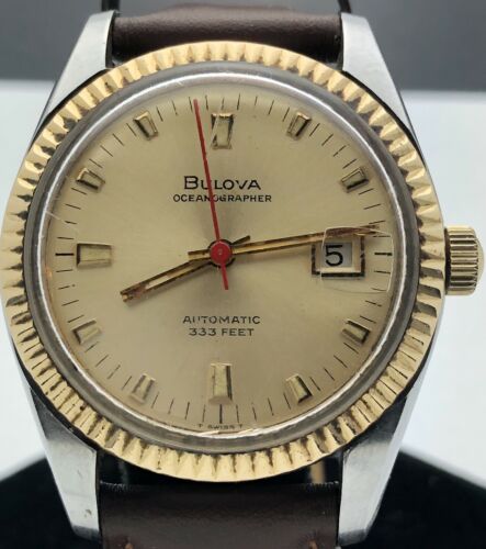 VINTAGE 1969 Bulova Oceanographer Automatic 333 Feet Gold Dial 10K