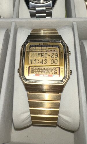 PRISTINE Vintage Seiko D409 500B Digital Databank Gold Tone Watch