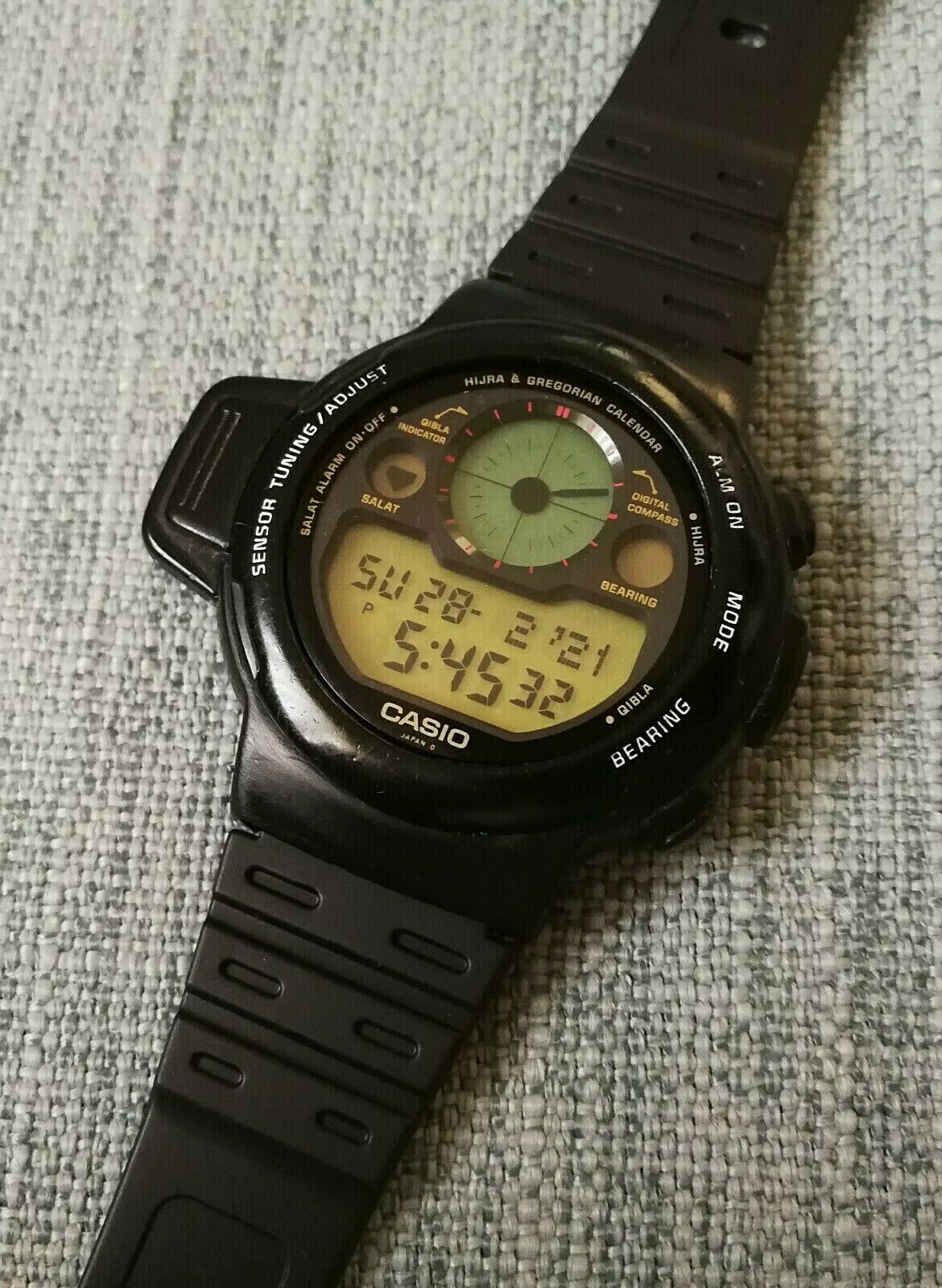 vintage casio cpw-300 islamic prayer compass qibla lcd wrist