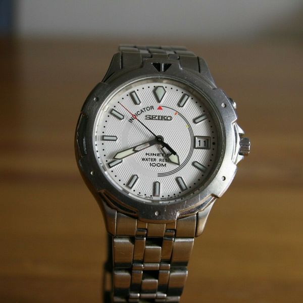 Seiko kinetic stainless steel bracelet watch, 5M42-0H19, silver face lot239  | WatchCharts