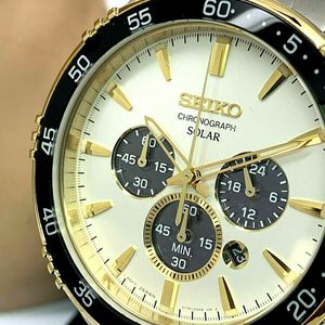 Seiko Solar Men's Chronograph Two Tone SS White Dial Date Dress Watch  SSC446 | WatchCharts