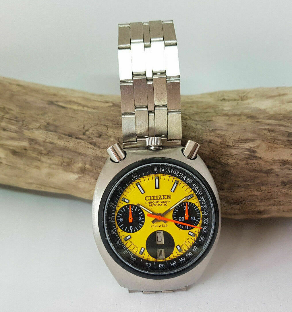 CITIZEN イエローダイヤル RARE VINTAGE CITIZEN BULLHEAD CHRONOGRAPH YELLOW DIAL AUTO