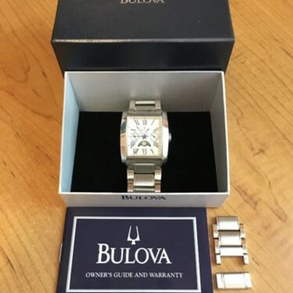 Bulova Men's 96C26 Moon Phase Watch Square Stainless Steel Day Date ...