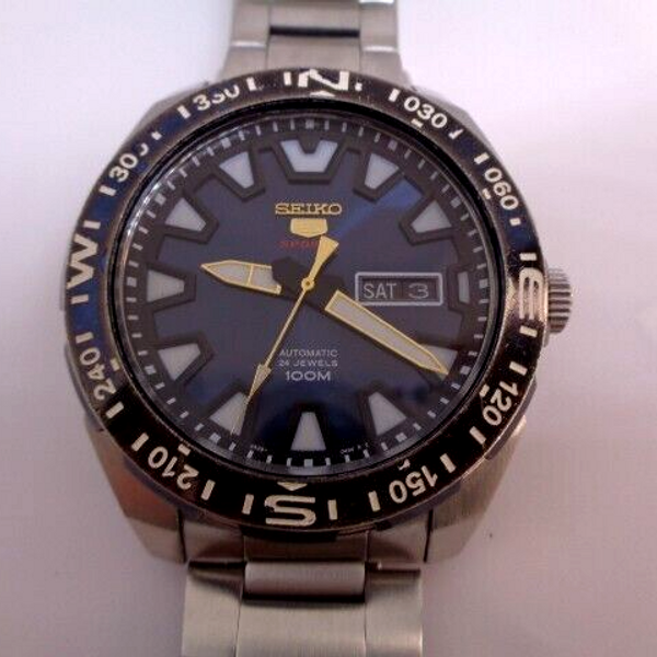 Seiko 5 Sports Mens Watch Day Date Automatic Calendar Blue Dial