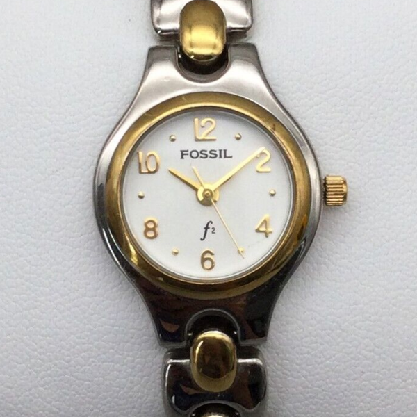 Fossil F2 Watch Women 22mm Silver Gold Two Tone Round Dial New Battery ...