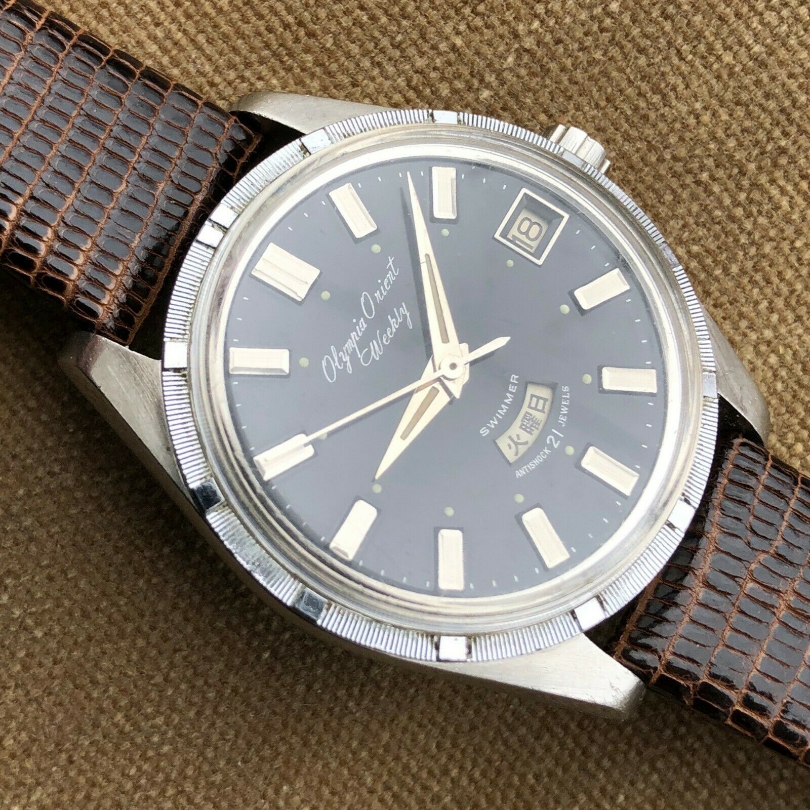 Vintage Olympia Orient Weekly Swimmer, early 1960s dive watch 