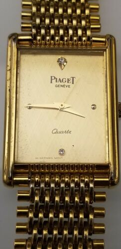 Mens PIAGET Geneve Diamond Quartz 14K Gold Plated Watch W. German