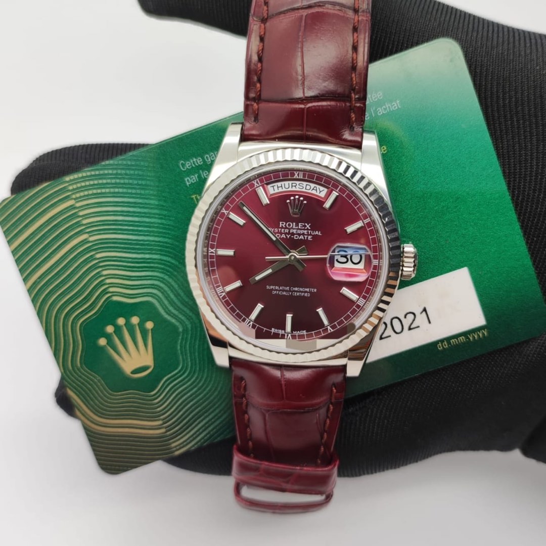 MINT2021 Rolex Day Date Used 118139 Cherry Red Leather