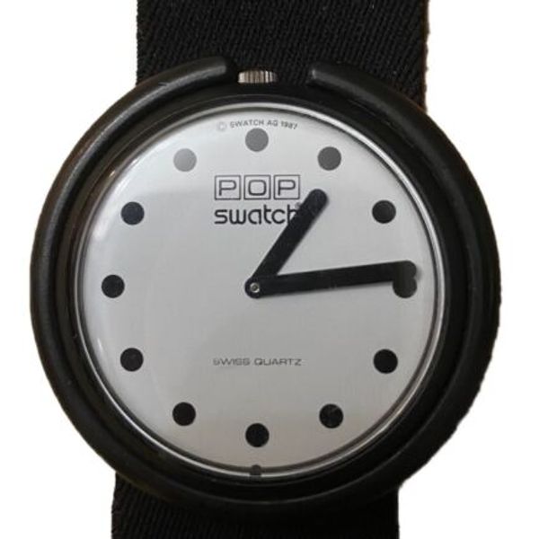1987 Black Case Swatch Pop Watch on Black Strap With Date On Face New ...