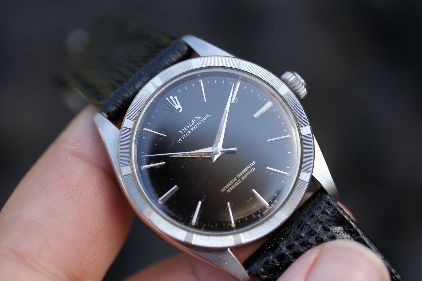 1964 Rolex Oyster Perpetual 34 ref. 1007 Black Glossy Gilt Dial