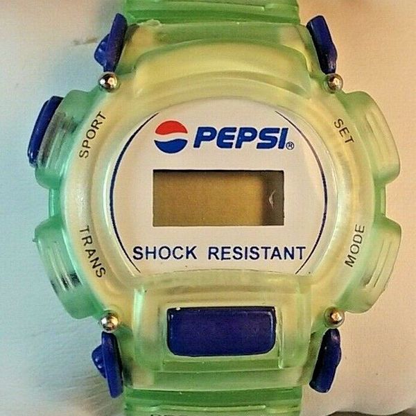 VINTAGE PEPSI COLA SHOCK PROTECTION DIGITAL WATCH CLEAR GREEN ...