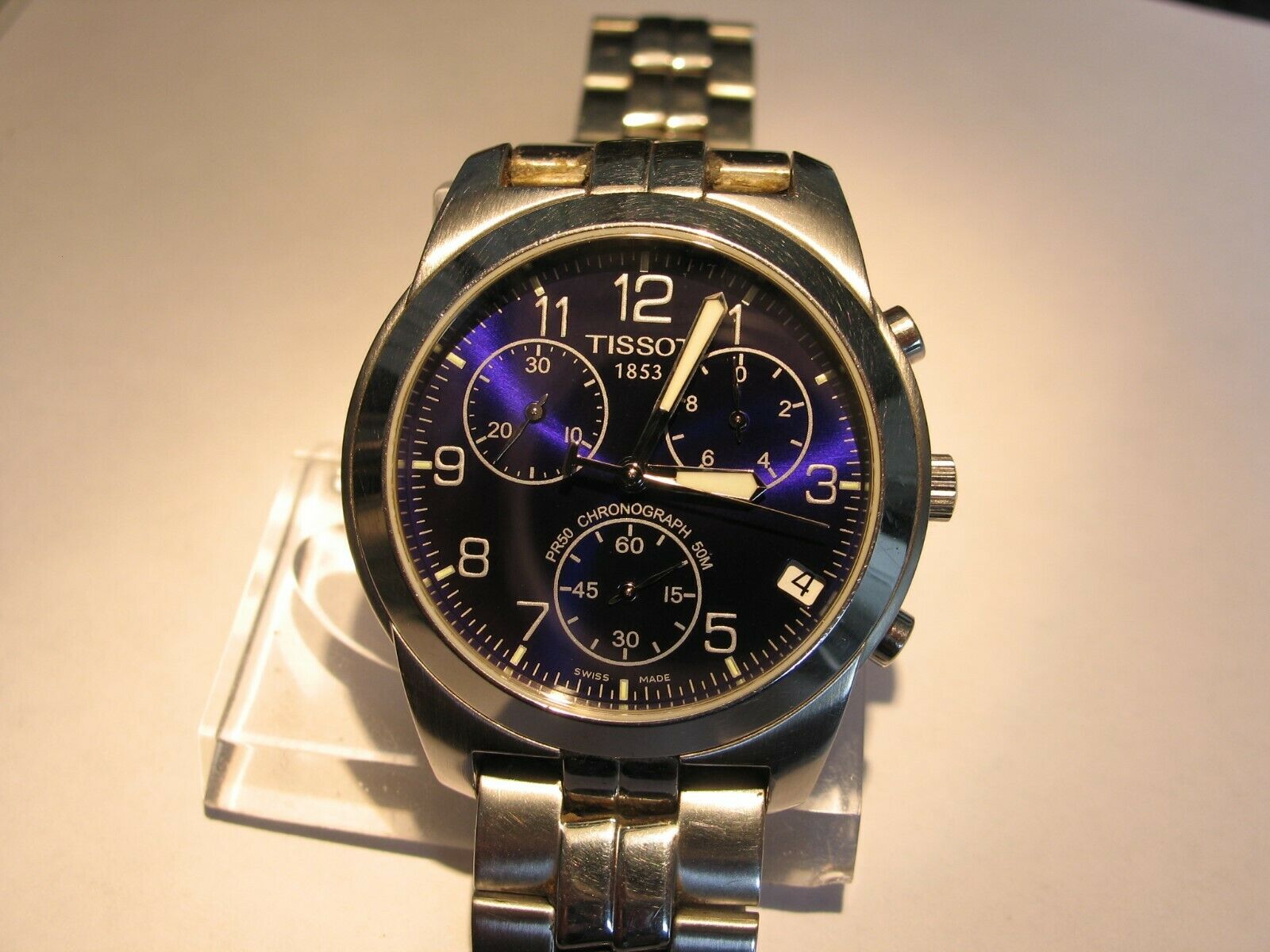 Chronograph Tissot PR 50 J 378 478 Stahl Quarz dunkelblaues