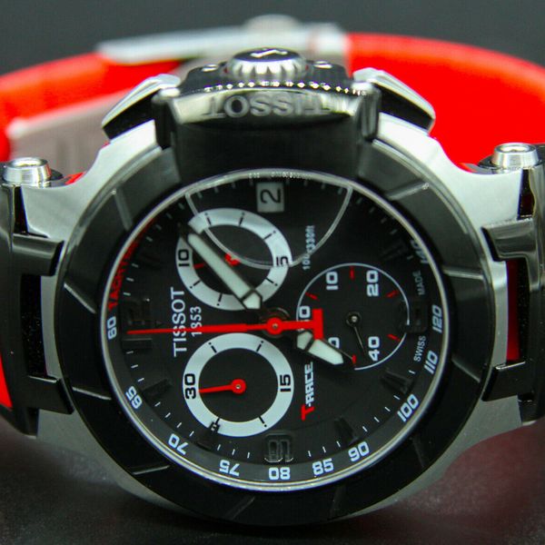 Tissot T Race Chronograph Black Dial White Rubber Strap Watch for Men - T048.417.27.057.05
