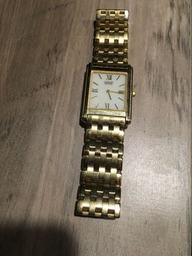 Citizen Stiletto Eco Drive Mens Gold Tone SAPPHIRE Rectangle Watch