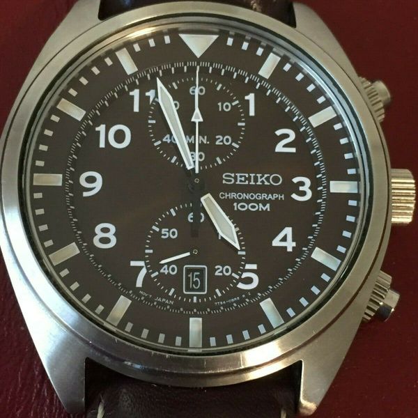 Seiko 7T94 OBLO Military Pilot Style Chronograph Watch + Seiko Calf ...