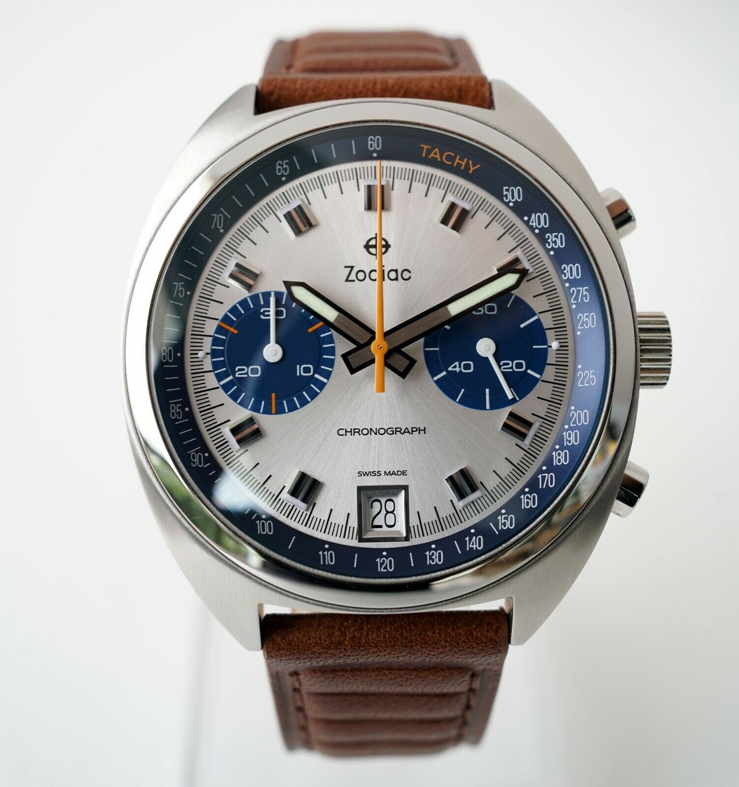 Zodiac Grandrally Swiss Chronograph Watch White/Blue Panda Dial