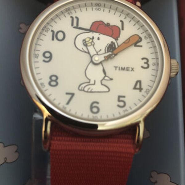 TIMEX PEANUTS Snoopy Watch Unisex Baseball Genuine Red Strap NEW