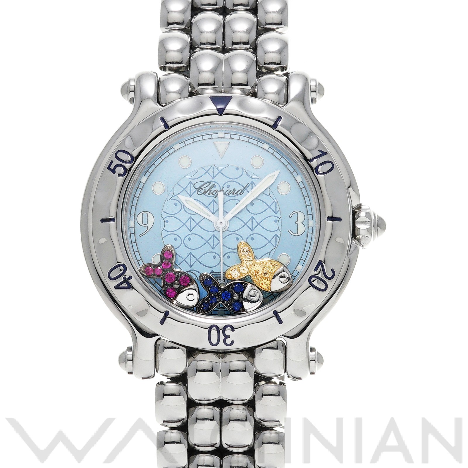 Used Chopard Happy Sport Happy Fish 27 8921 402 Light Blue Ladies