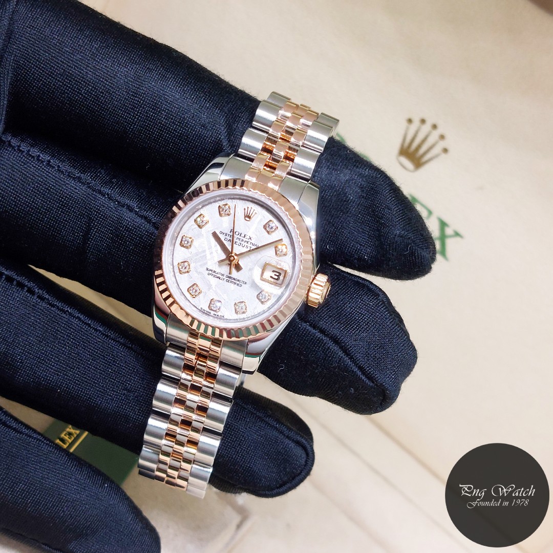 Rolex 26mm Oyster Perpetual 18K Half Rose Gold Meteorite Diamonds Dial ...