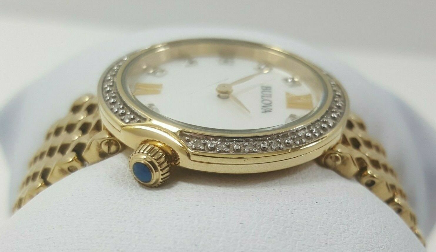 Bulova Quartz Diamond Accent Mother Of Pearl Dial Gold Tone Ladies