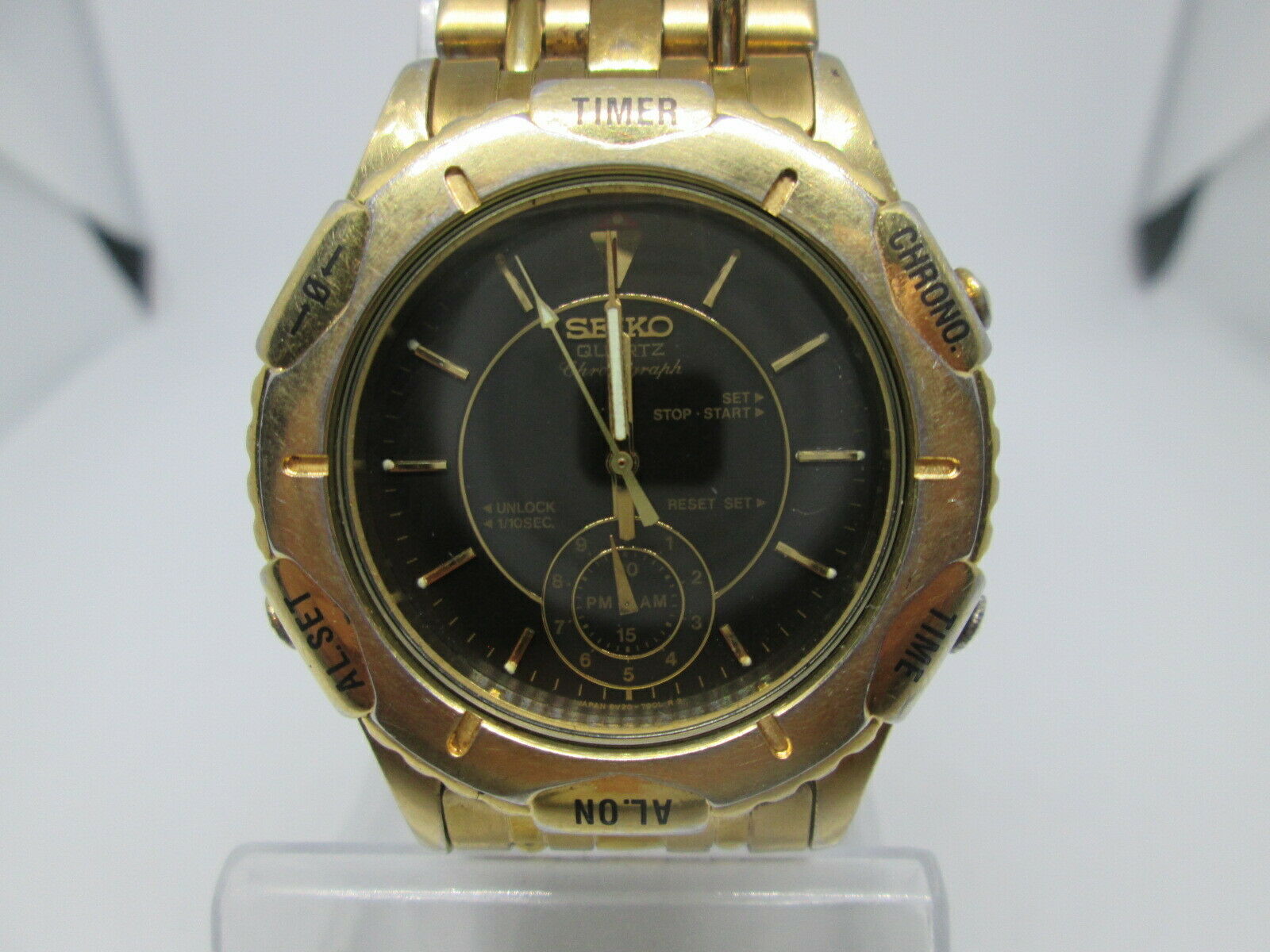 SEIKO 8V20-7000 ALARM CHRONOGRAPH BEZEL OPERATED GOLDPLATED QUARTZ