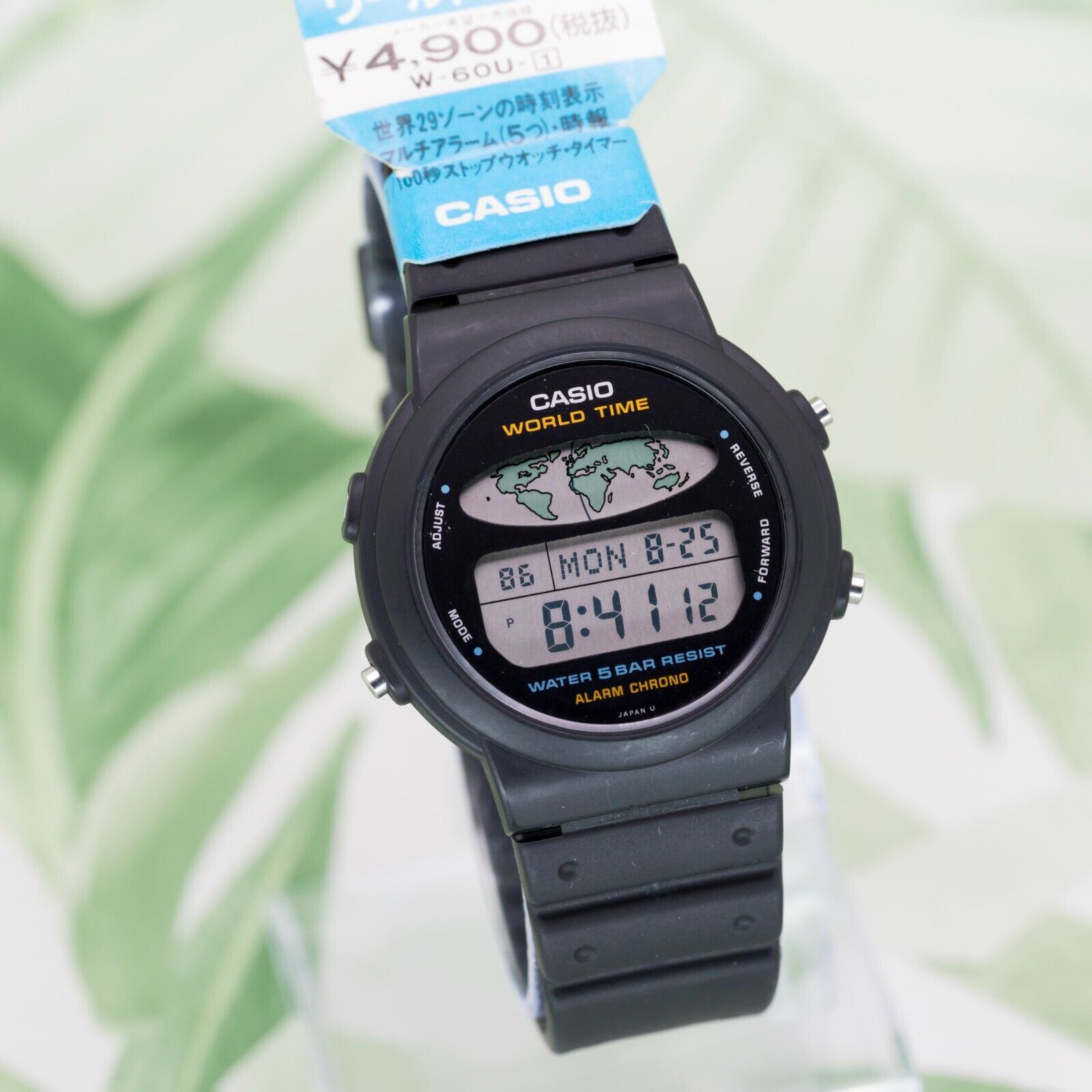 1989 NOS CASIO W-60U WORLD TIME WR50M VINTAGE DIGITAL WATCH KOREA